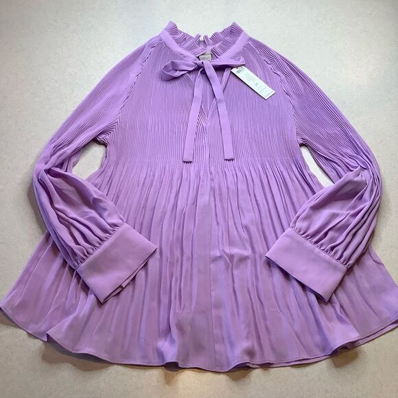 Chico’s 2 Petite Pleated Peasant Top Icy Purple NWT‎ - Picture 1 of 9